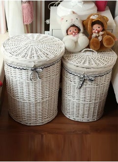 Handmade Woven Wicker Storage Baskets 2 Pack Rattan Basket with Lining and Lid Multifunction Laundry Basket Large Capacity Storage Box for Clothes,Toys,Sundries
