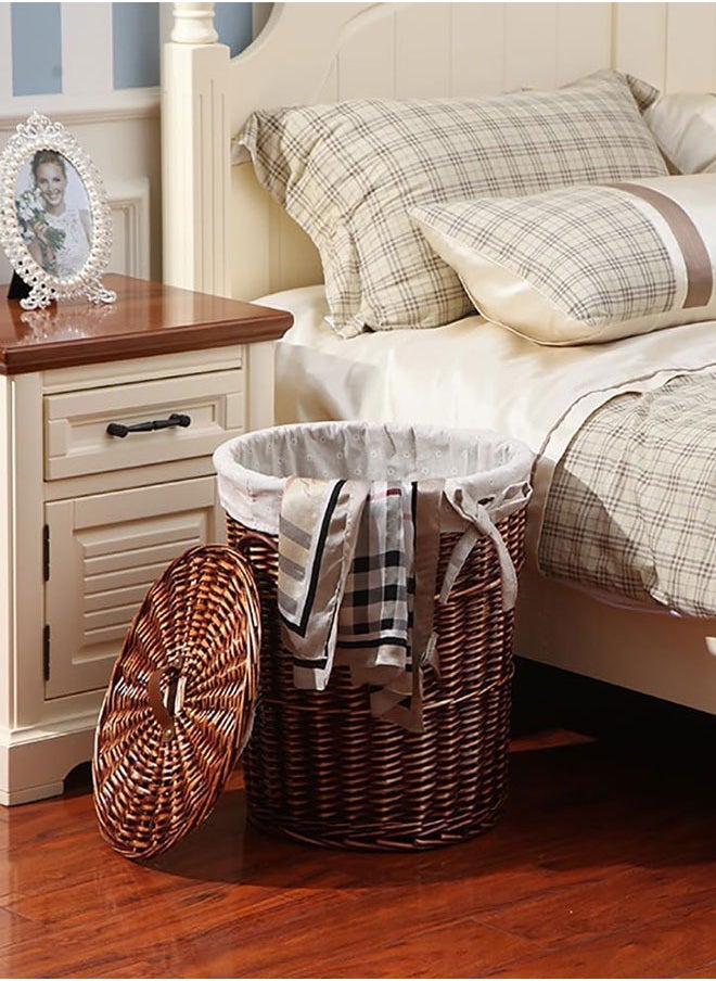 Golden - Handmade Woven Wicker Storage Baskets 2 Pack Rattan Basket with Lining and Lid Multifunction Laundry Basket Large Capacity Storage Box for Clothes,Toys,Sundries - Image 1
