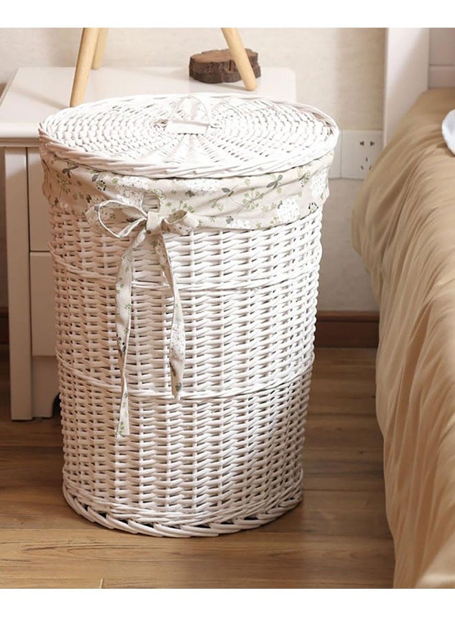 Golden - Handmade Woven Wicker Storage Baskets 2 Pack Rattan Basket with Lining and Lid Multifunction Laundry Basket Large Capacity Storage Box for Clothes,Toys,Sundries - Image 1