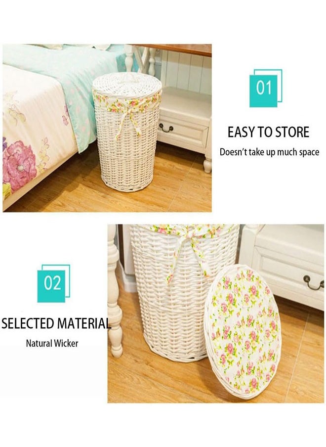 Golden - Handmade Woven Wicker Storage Baskets 2 Pack Rattan Basket with Lining and Lid Multifunction Laundry Basket Large Capacity Storage Box for Clothes,Toys,Sundries - Image 1