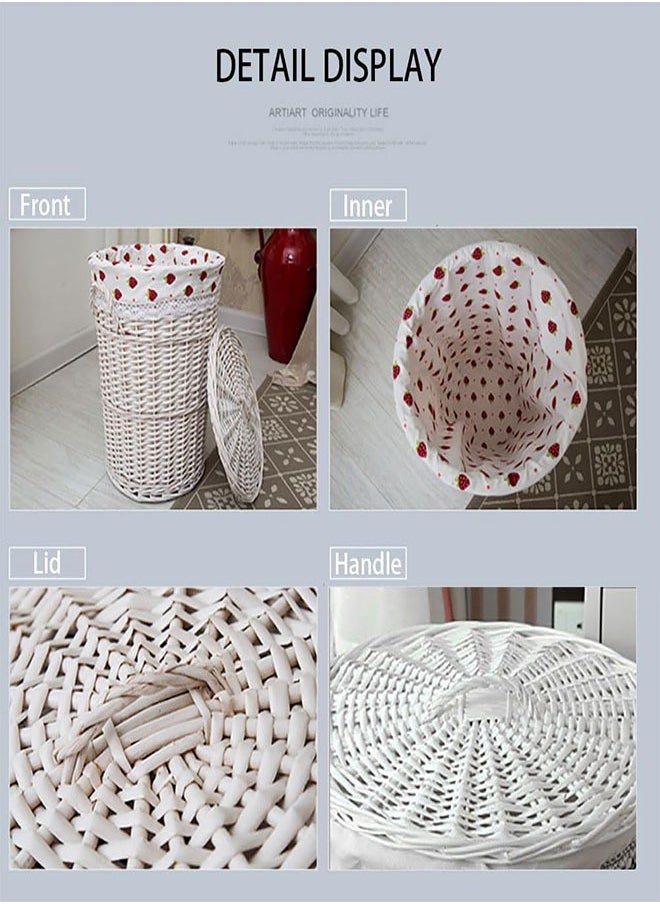 Golden - Handmade Woven Wicker Storage Baskets 2 Pack Rattan Basket with Lining and Lid Multifunction Laundry Basket Large Capacity Storage Box for Clothes,Toys,Sundries - Image 1