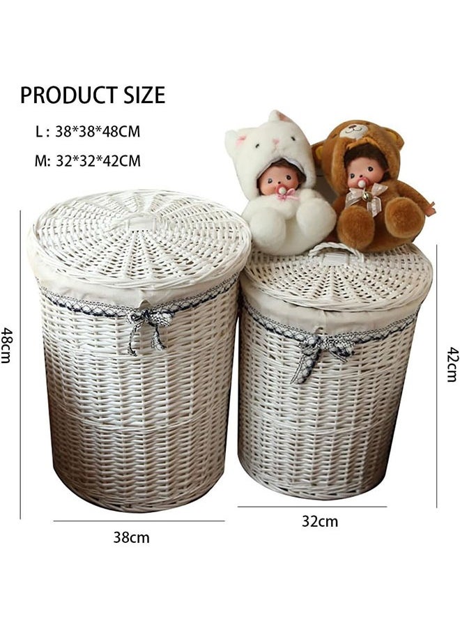 Golden - Handmade Woven Wicker Storage Baskets 2 Pack Rattan Basket with Lining and Lid Multifunction Laundry Basket Large Capacity Storage Box for Clothes,Toys,Sundries - Image 1