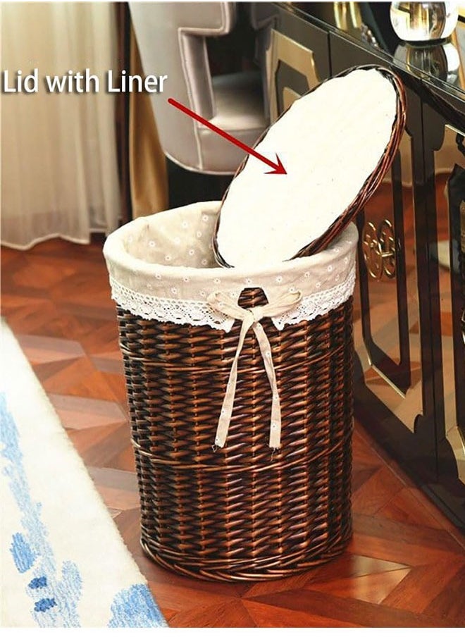 Golden - Handmade Woven Wicker Storage Baskets 2 Pack Rattan Basket with Lining and Lid Multifunction Laundry Basket Large Capacity Storage Box for Clothes,Toys,Sundries - Image 1
