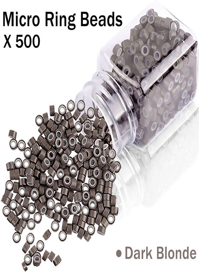 Duufin Hair Extensions Tools Kit 500 Pcs Dark Blonde Micro Ring Beads 1 Micro Beads Plier 2 Hook Needle Pulling Loop 4 Plastic Alligator Hair Clips 1 Comb and 2 Bags Black Mini Rubber Hair Elastic - Image 5