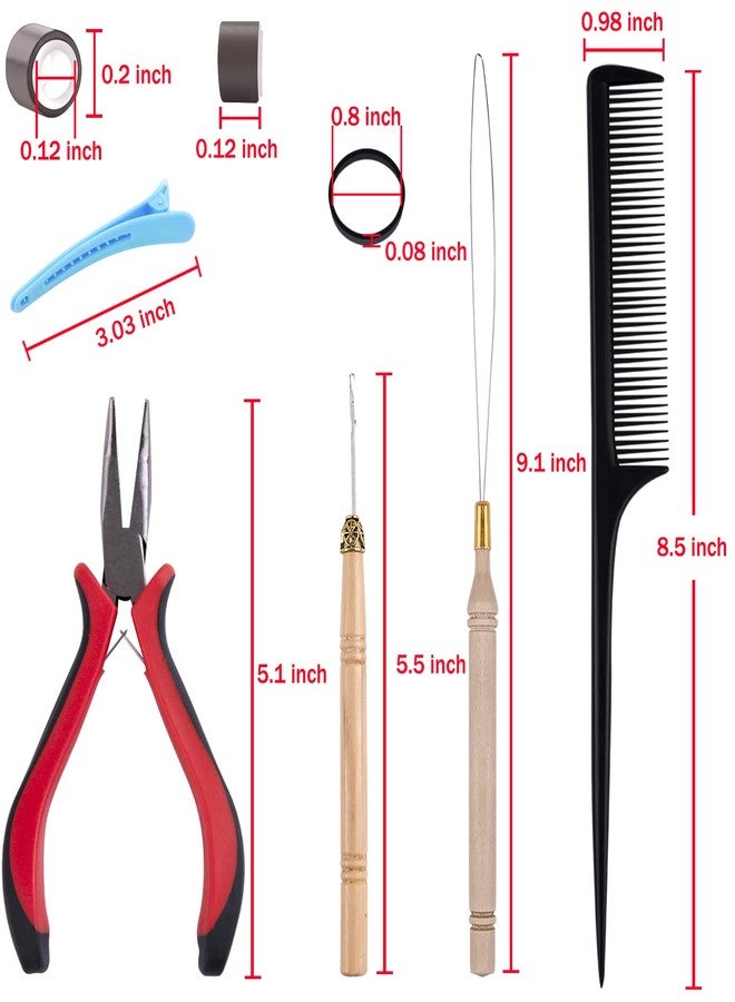 Duufin Hair Extensions Tools Kit 500 Pcs Dark Blonde Micro Ring Beads 1 Micro Beads Plier 2 Hook Needle Pulling Loop 4 Plastic Alligator Hair Clips 1 Comb and 2 Bags Black Mini Rubber Hair Elastic - Image 2