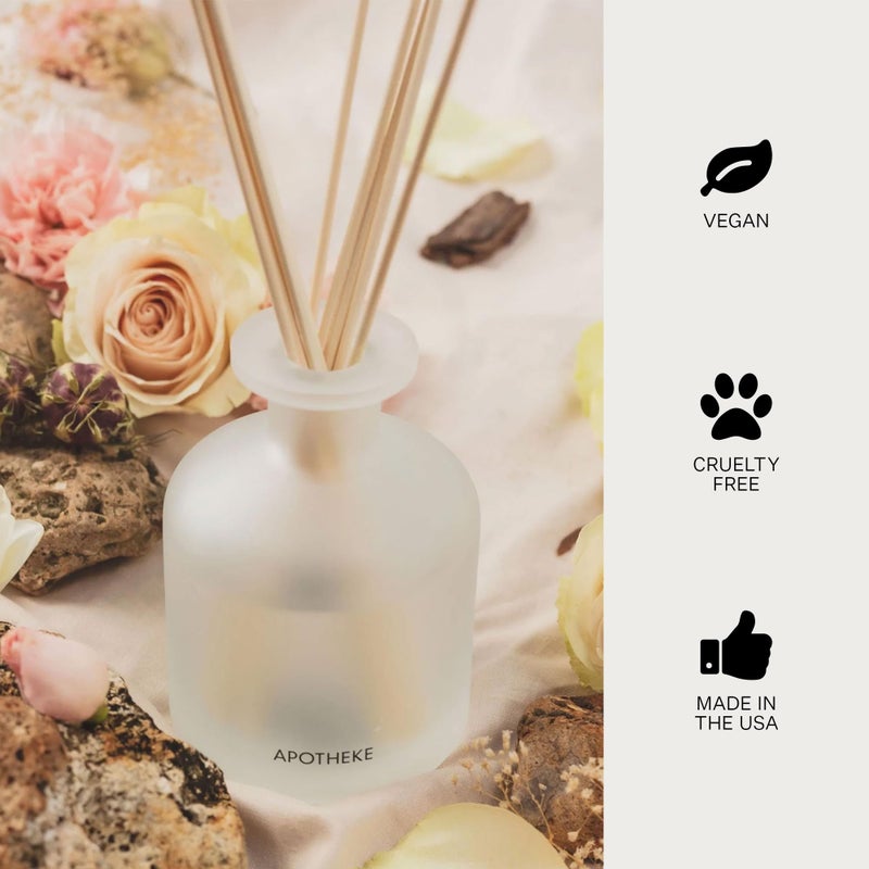 Apotheke Luxury Scented Reed Diffuser for Home, Santal Rock Rose - 6.7 Fl Oz Essential Oil Aromatherapy - 10 Rattan Scent Sticks Room Diffuser - Long-Lasting Fragrance for Bedroom, Home, Bathroom - Image 5
