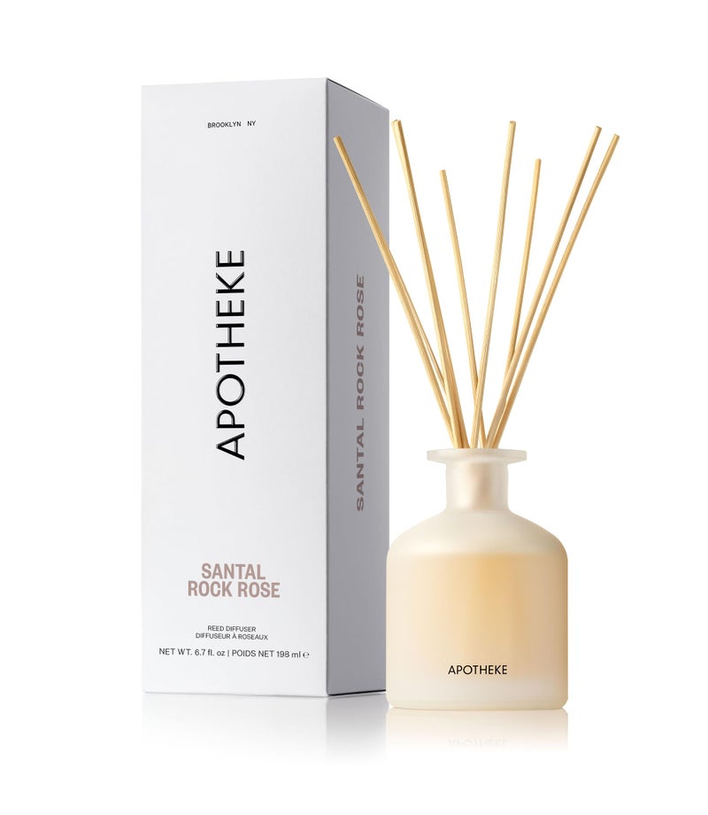 Apotheke Luxury Scented Reed Diffuser for Home, Santal Rock Rose - 6.7 Fl Oz Essential Oil Aromatherapy - 10 Rattan Scent Sticks Room Diffuser - Long-Lasting Fragrance for Bedroom, Home, Bathroom - Image 1
