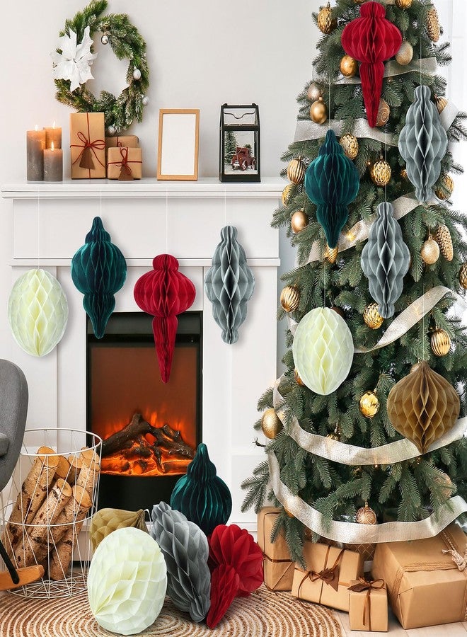 Watersay 10 Pcs Jumbo 10-14 Inch Christmas Honeycomb Paper Ornaments Hanging Xmas Honeycomb Balls Reusable Vintage Christmas Paper Lantern for Holiday Indoor Tree Party Decor(Classic Colors) - Image 4