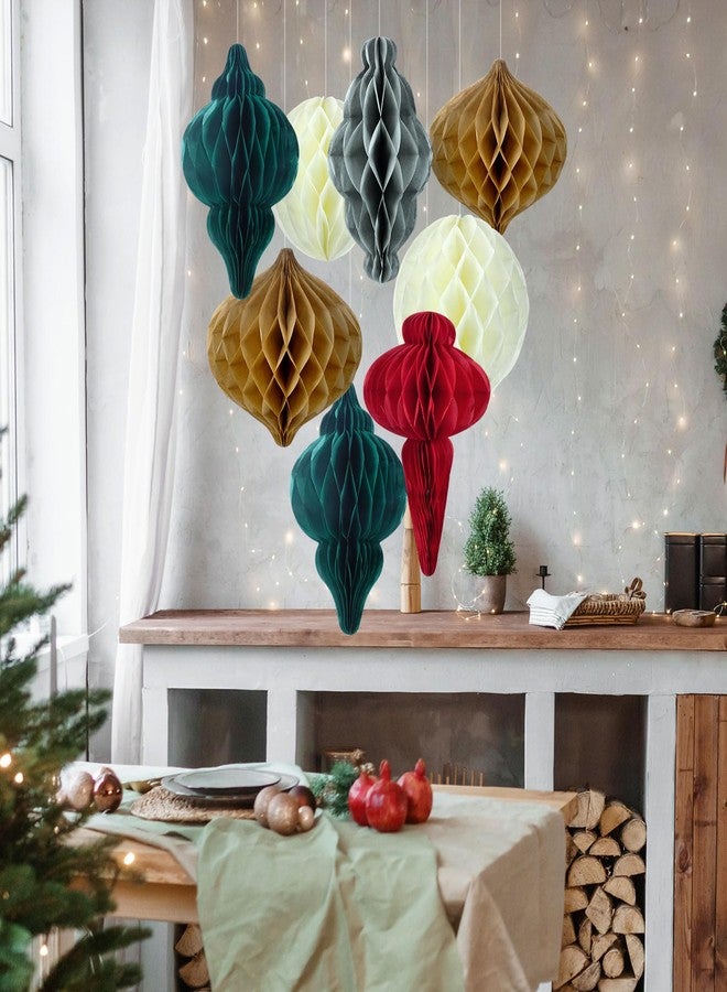 Watersay 10 Pcs Jumbo 10-14 Inch Christmas Honeycomb Paper Ornaments Hanging Xmas Honeycomb Balls Reusable Vintage Christmas Paper Lantern for Holiday Indoor Tree Party Decor(Classic Colors) - Image 2