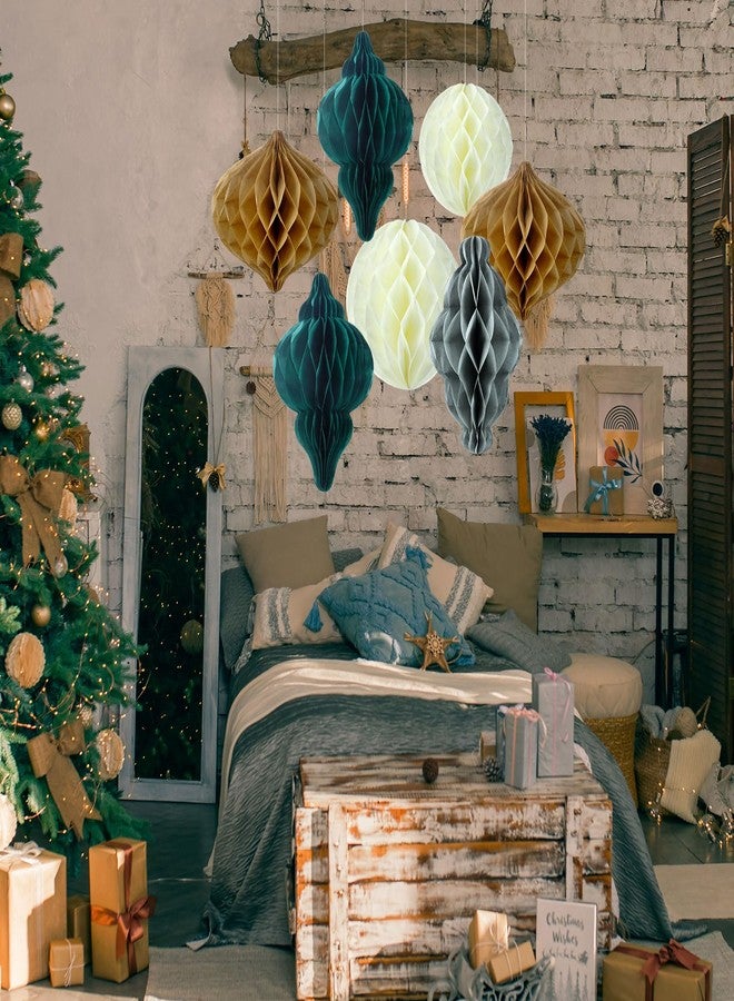 Watersay 10 Pcs Jumbo 10-14 Inch Christmas Honeycomb Paper Ornaments Hanging Xmas Honeycomb Balls Reusable Vintage Christmas Paper Lantern for Holiday Indoor Tree Party Decor(Classic Colors) - Image 3