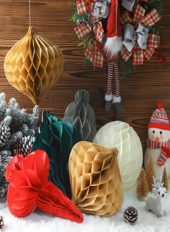 Watersay 10 Pcs Jumbo 10-14 Inch Christmas Honeycomb Paper Ornaments Hanging Xmas Honeycomb Balls Reusable Vintage Christmas Paper Lantern for Holiday Indoor Tree Party Decor(Classic Colors) - Image 1