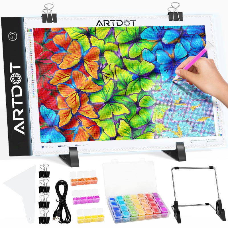 ARTDOT A4 LED Light Pad for Diamond Painting Kits for Adults, USB Powered Adjustable Brightness Diamond Art Light Board with Accessories - Image 1