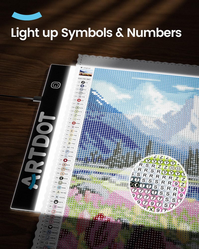 ARTDOT A4 LED Light Pad for Diamond Painting Kits for Adults, USB Powered Adjustable Brightness Diamond Art Light Board with Accessories - Image 2