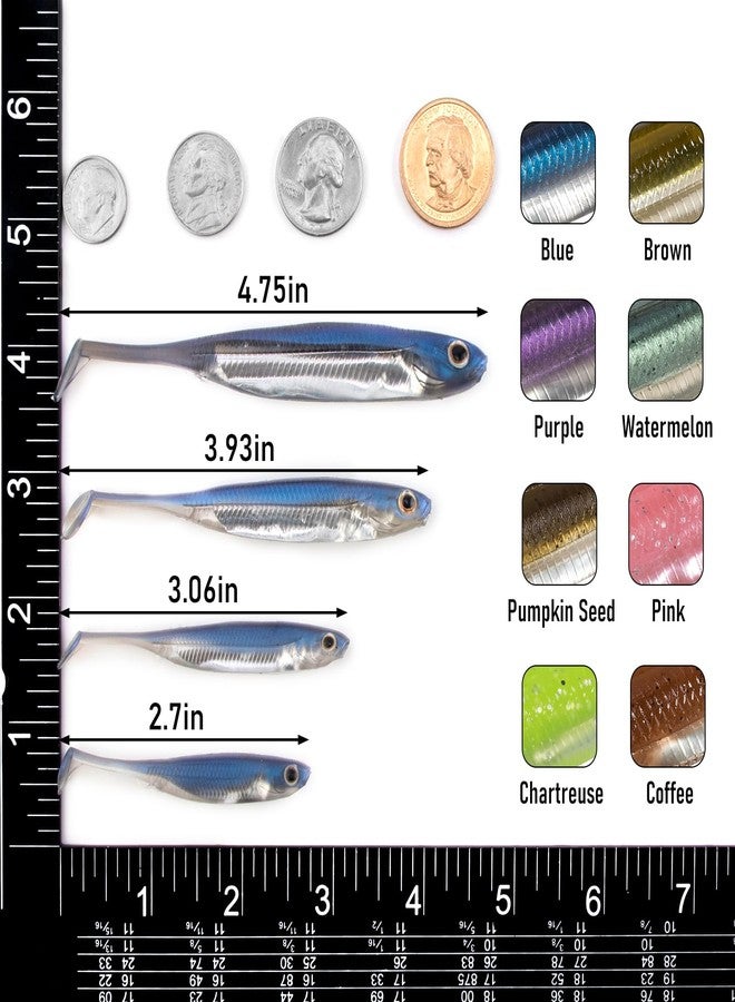 Dr.Fish Paddle Tail Swimbaits, Soft Lures for Bass Fishing, Soft Baits Swim Shad Bait Minnow Lures Drop Shot Fishing Lures 2-3/4 Inches Watermelon - Image 2