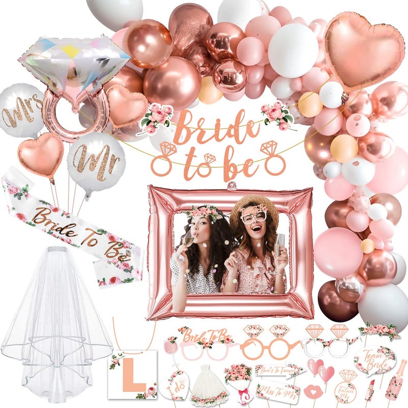 iZoeL Hen Party Decoration Bride to Be Sash Veil Hen Party Accessories Hen Do Hen Weekend Bride to Be Banner Hen Party Photo Props Bride Balloons Bride Glasses Rose Gold - Image 1