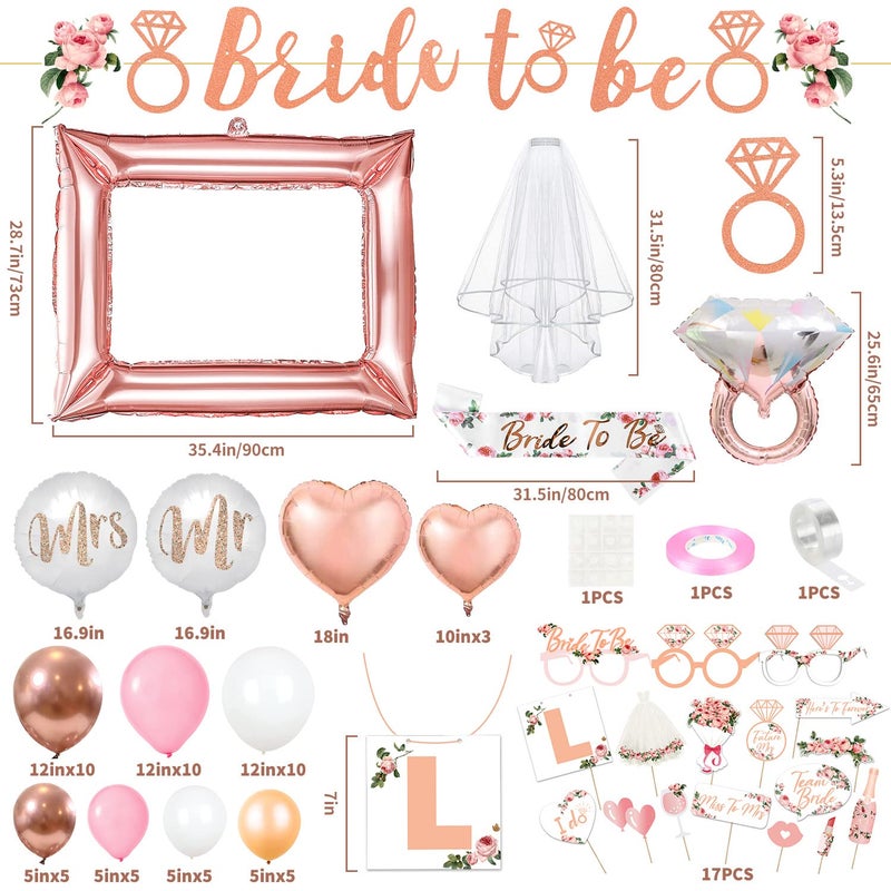 iZoeL Hen Party Decoration Bride to Be Sash Veil Hen Party Accessories Hen Do Hen Weekend Bride to Be Banner Hen Party Photo Props Bride Balloons Bride Glasses Rose Gold - Image 2