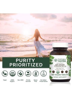 Natural Nutra 100% Usda Organic Spirulina Tablets Blue Green Algae Protein Pills With Rich Minerals Vitamins Amino Acids Carotenoids Antioxidants And Efas 300Mg 100 Vegan Tablets  - Image 5