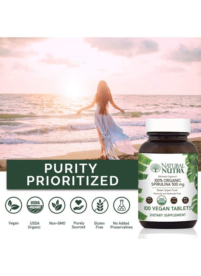 Natural Nutra 100% Usda Organic Spirulina Tablets Blue Green Algae Protein Pills With Rich Minerals Vitamins Amino Acids Carotenoids Antioxidants And Efas 300Mg 100 Vegan Tablets  - Image 5