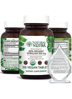 Natural Nutra 100% Usda Organic Spirulina Tablets Blue Green Algae Protein Pills With Rich Minerals Vitamins Amino Acids Carotenoids Antioxidants And Efas 300Mg 100 Vegan Tablets  - Image 1