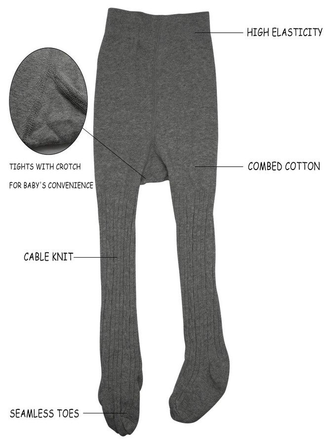 Techcity Baby Toddler Girls Tights Seamless Cable Knit Cotton Leggings Pants Stockings for Infant Baby Girl (Dark Grey, 4-6 Years) - Image 3