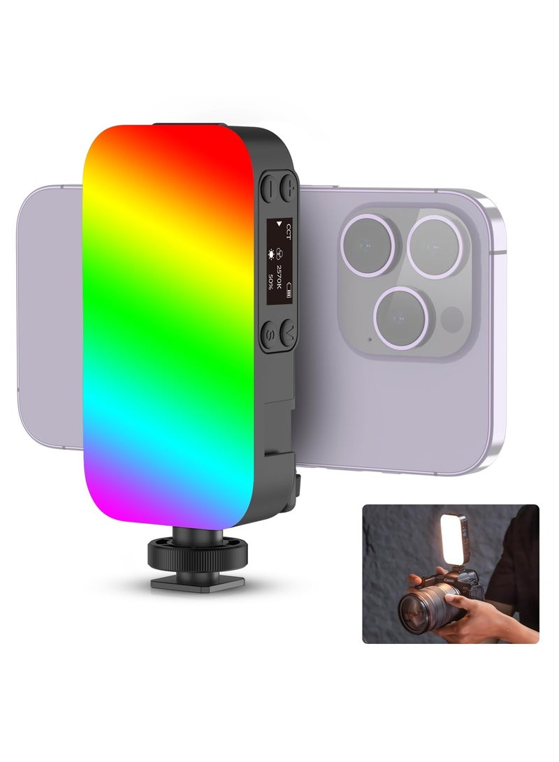 RGB Video Light, LED Camera Light 360° Full Color Portable Photography Lighting, Quick Release Cold Shoe Adapter and Phone Clip, 2500mAh Rechargeable CRI 95 2500 9000K Dimmable Panel Lamp - Image 1