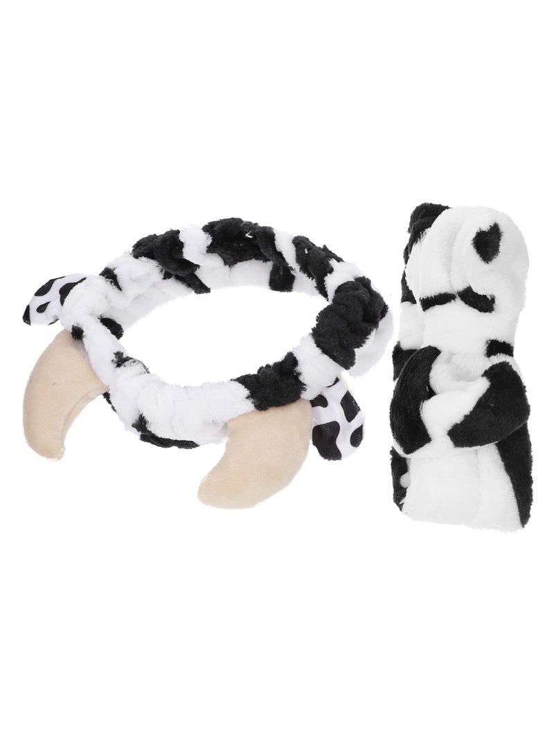 KASTWAVE Bath Ears Headbandm, Spa Makeup Headbands Cute, Makeup Kids Wrap Warm Soft Washing Wash Keep Spa Hair Plush Winter for Skincare Head Girls Bow Face Shaped Wraps Pattern(The Cow) - Image 1