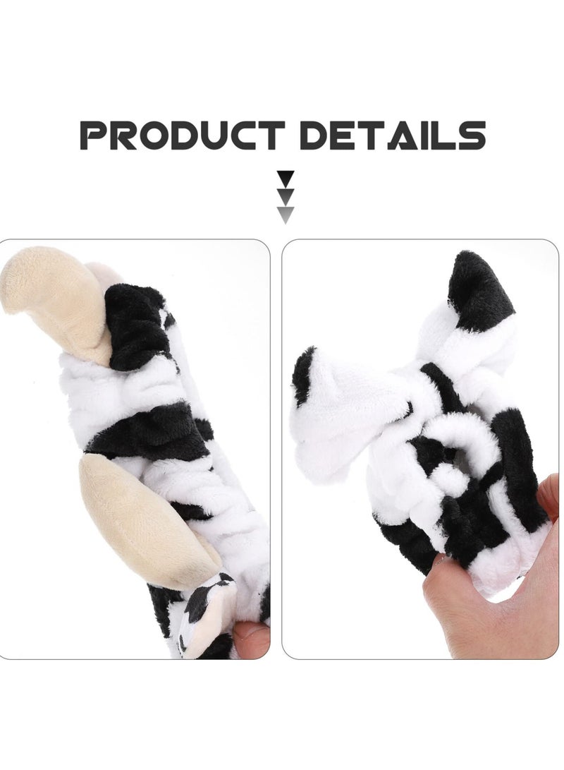 KASTWAVE Bath Ears Headbandm, Spa Makeup Headbands Cute, Makeup Kids Wrap Warm Soft Washing Wash Keep Spa Hair Plush Winter for Skincare Head Girls Bow Face Shaped Wraps Pattern(The Cow) - Image 3