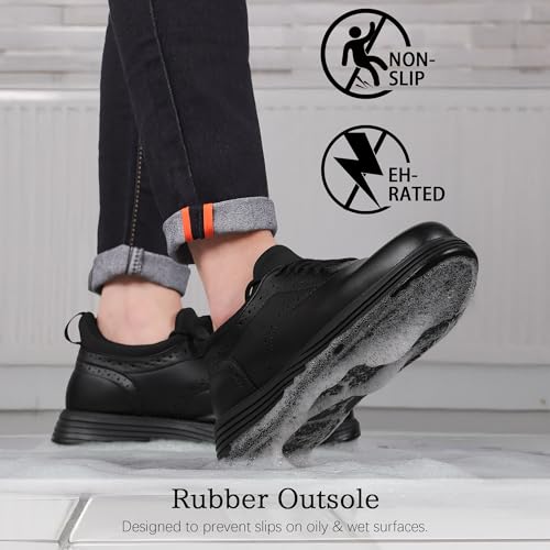 YUIRQIIN Mens Non Slip Work Shoes Slip On Lace Up Slip Resistant Sneakers Waterproof Food Service Kitchen Chef Restaurant Walking Lightweight Comfortable Shoes Working Footwear Black - Image 3