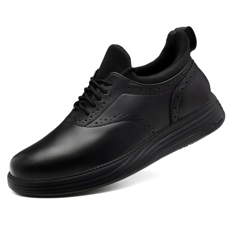 YUIRQIIN Mens Non Slip Work Shoes Slip On Lace Up Slip Resistant Sneakers Waterproof Food Service Kitchen Chef Restaurant Walking Lightweight Comfortable Shoes Working Footwear Black - Image 2