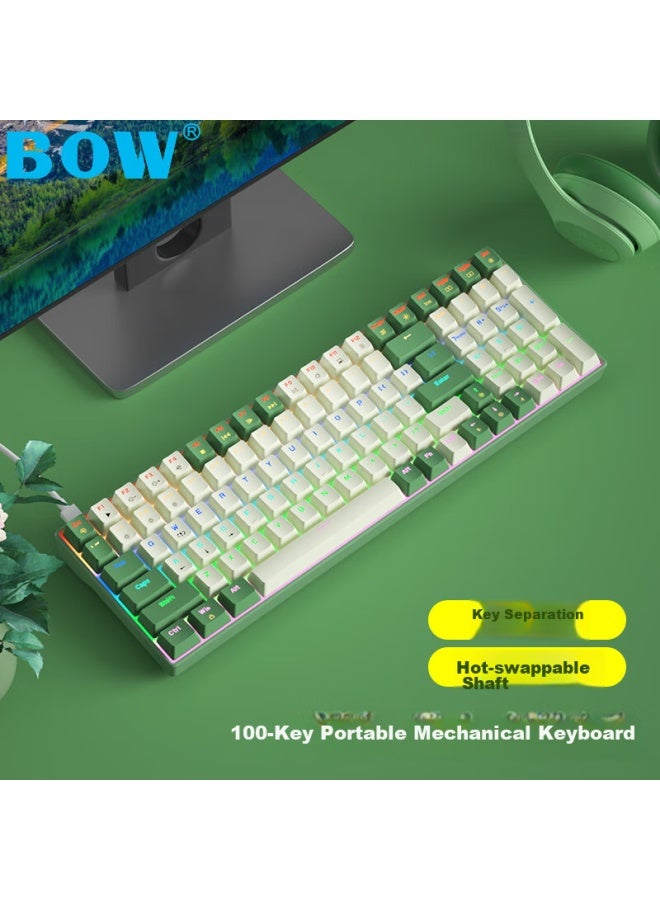 B.o.w Hangshi G100 Wired Mechanical Keyboard, E-sports Gaming Customizable Hot-swappable Mechanical Keyboard, Office And Home Mixed Color Backlit Keyboard, White And Green Tea Switch - Image 1
