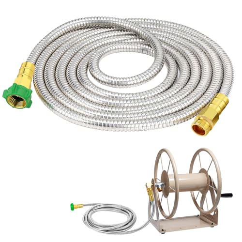 Beeplove Garden Hose with Male to Female Connector 15ft Metal Leakproof Leader Hose for Hose Reel Heavy Duty 304 Stainless Steel Flexible Hose for Outdoor Garden Watering Car Pet Cleaning - Image 1