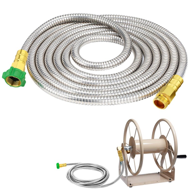 Beeplove Garden Hose with Male to Female Connector 15ft Metal Leakproof Leader Hose for Hose Reel Heavy Duty 304 Stainless Steel Flexible Hose for Outdoor Garden Watering Car Pet Cleaning - Image 2