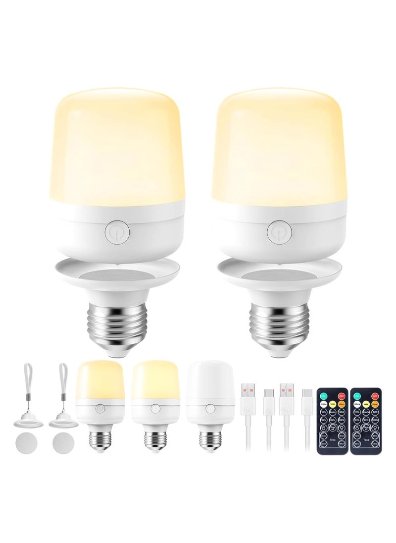 Generic E26 Rechargeable Light Bulb, 2 Pack Battery Backup Bulb with Remote and Timer for Sconces and Lamps, E26 Detachable Charging for Non-Hardwired Fixture, 3 Color Temperatures  - Image 1