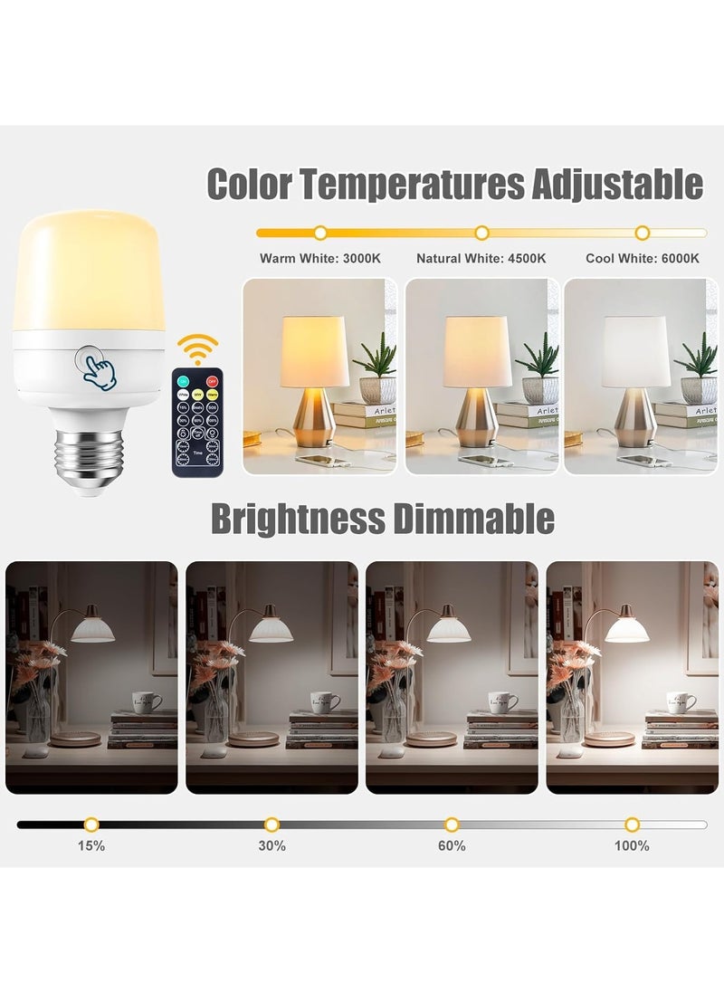 Generic E26 Rechargeable Light Bulb, 2 Pack Battery Backup Bulb with Remote and Timer for Sconces and Lamps, E26 Detachable Charging for Non-Hardwired Fixture, 3 Color Temperatures  - Image 2