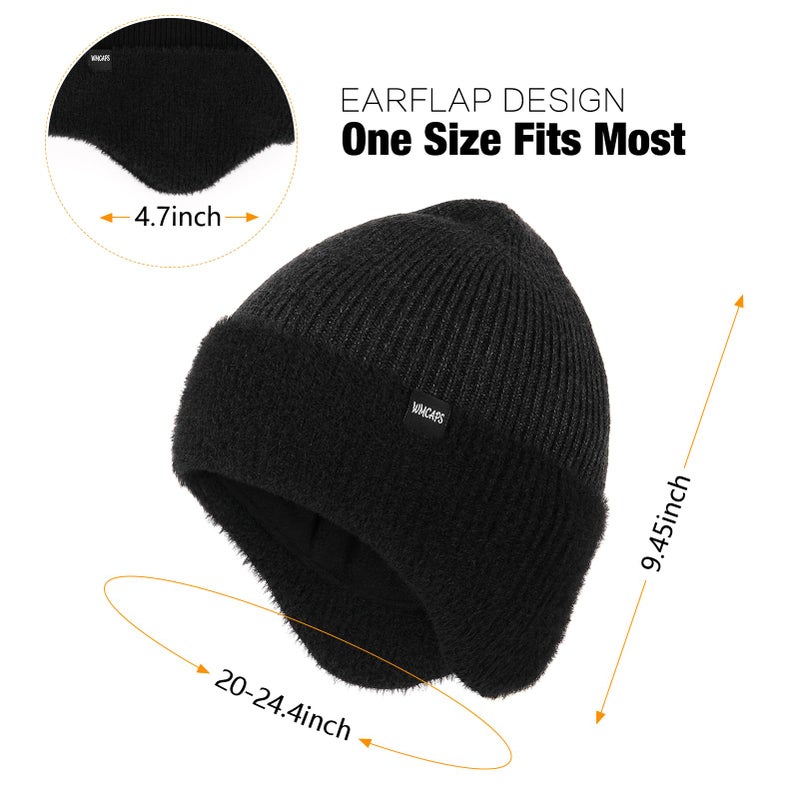 Wmcaps Winter Fleece Line Beanie Hats with Earflap for Men Women, Outdoor Warm Thermal Knitted Stocking Caps Blue - Image 3