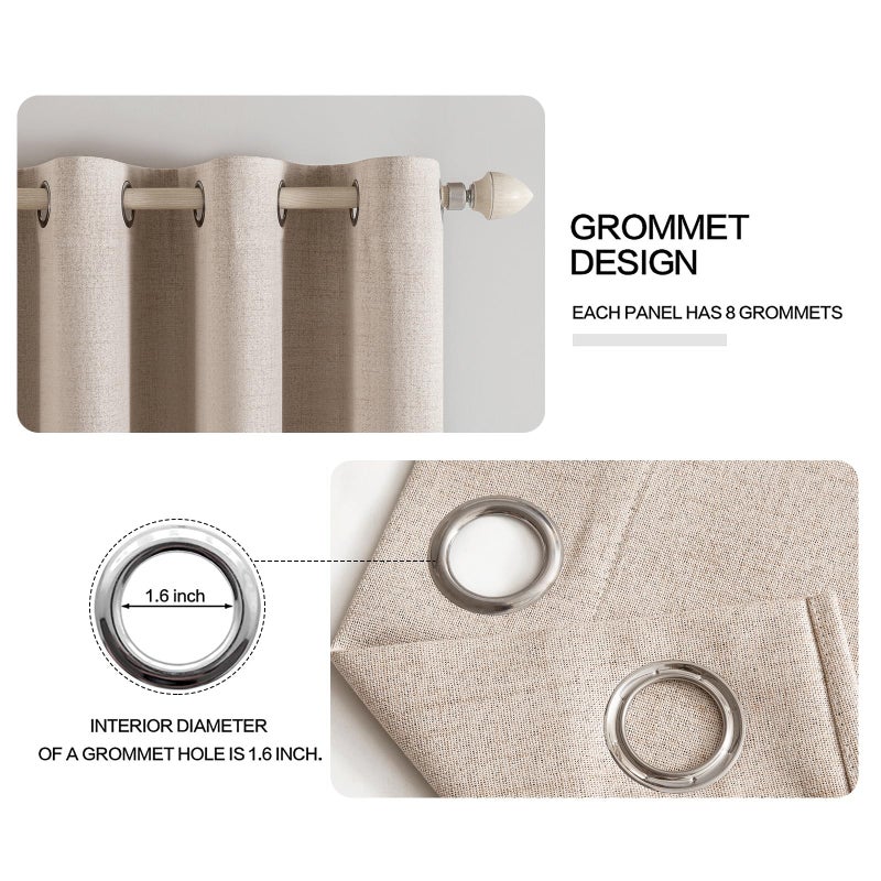 MIULEE Linen Textured Curtains Solid 100% Blackout for Bedroom Thermal Insulated Natural Beige Grommet Room Darkening Curtains & Drapes Luxury Decor for Living Room Nursery 52 x 72 Inch (2 Panels) - Image 4