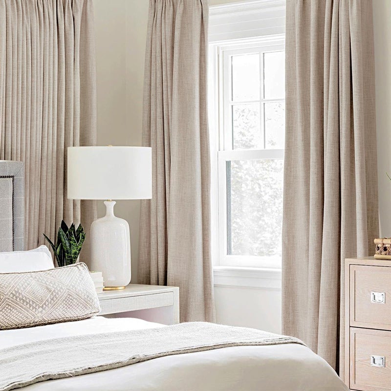 MIULEE Linen Textured Curtains Solid 100% Blackout for Bedroom Thermal Insulated Natural Beige Grommet Room Darkening Curtains & Drapes Luxury Decor for Living Room Nursery 52 x 72 Inch (2 Panels) - Image 2