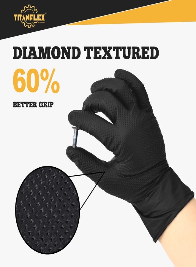 TitanFlex Heavy Duty Black Nitrile Gloves, X-Large, 6 Mil with Raised Diamond Texture, Industrial Work Gloves Disposable Latex Free, Powder Free, Mechanic Disposable Gloves (Box of 100) - Image 3