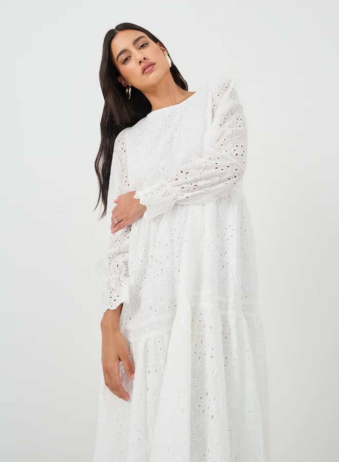 Take Two Take Two Embroidered Balloon Sleeve A-Line Midi Dress