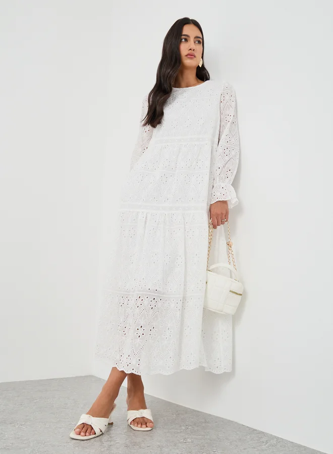 Take Two Take Two Embroidered Balloon Sleeve A-Line Midi Dress