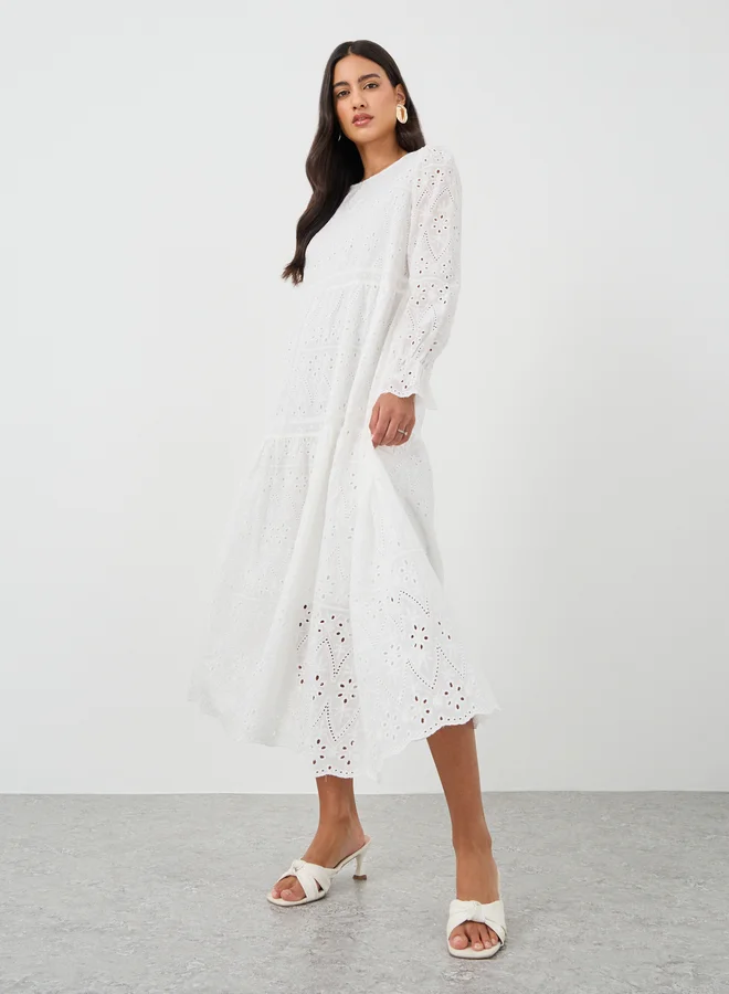 Take Two Take Two Embroidered Balloon Sleeve A-Line Midi Dress