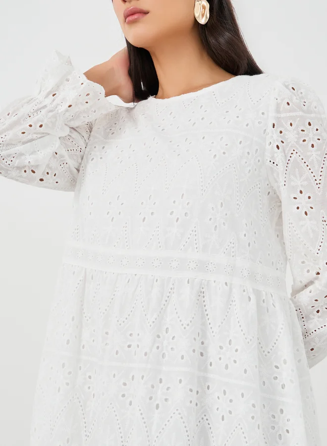 Take Two Take Two Embroidered Balloon Sleeve A-Line Midi Dress
