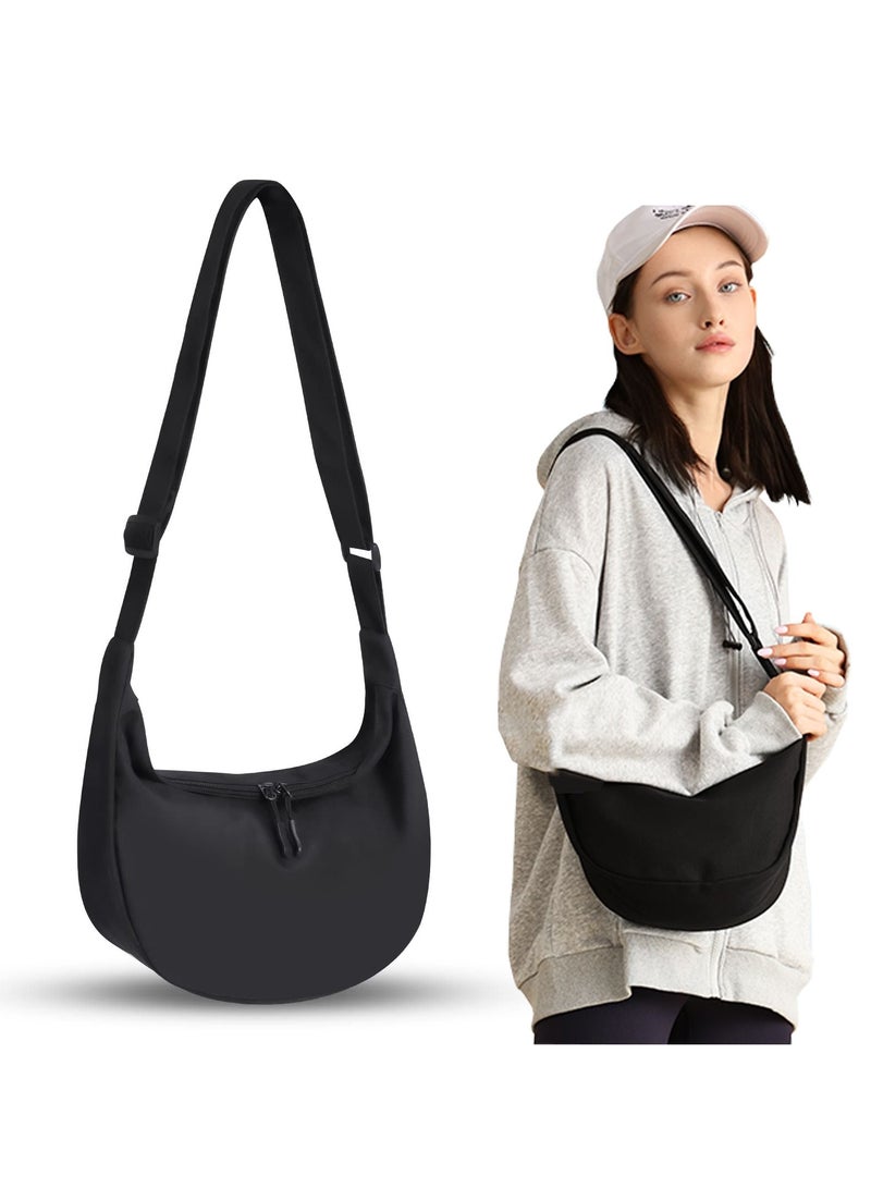 Excefore Small Sling Crossbody Bag for Women Men, Casual Crossbody Bag Sling Backpack with Adjustable Strap, Lightweight Nylon Shoulder Waist Pack Belt Bag with 2 Zippers for School Travel Hiking (Black)  - Image 1