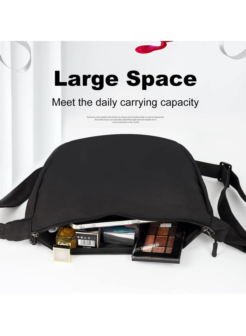 Excefore Small Sling Crossbody Bag for Women Men, Casual Crossbody Bag Sling Backpack with Adjustable Strap, Lightweight Nylon Shoulder Waist Pack Belt Bag with 2 Zippers for School Travel Hiking (Black)  - Image 3