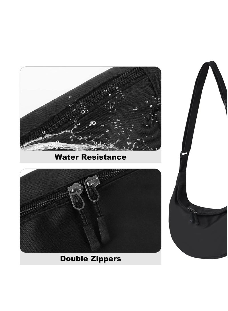 Excefore Small Sling Crossbody Bag for Women Men, Casual Crossbody Bag Sling Backpack with Adjustable Strap, Lightweight Nylon Shoulder Waist Pack Belt Bag with 2 Zippers for School Travel Hiking (Black)  - Image 4