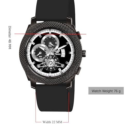 PIRASO Black Date Dial Analog Watch with Black Silicone Strap Watch for Men - Image 3