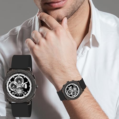 PIRASO Black Date Dial Analog Watch with Black Silicone Strap Watch for Men - Image 5