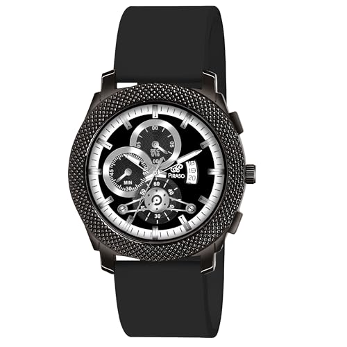 PIRASO Black Date Dial Analog Watch with Black Silicone Strap Watch for Men - Image 1