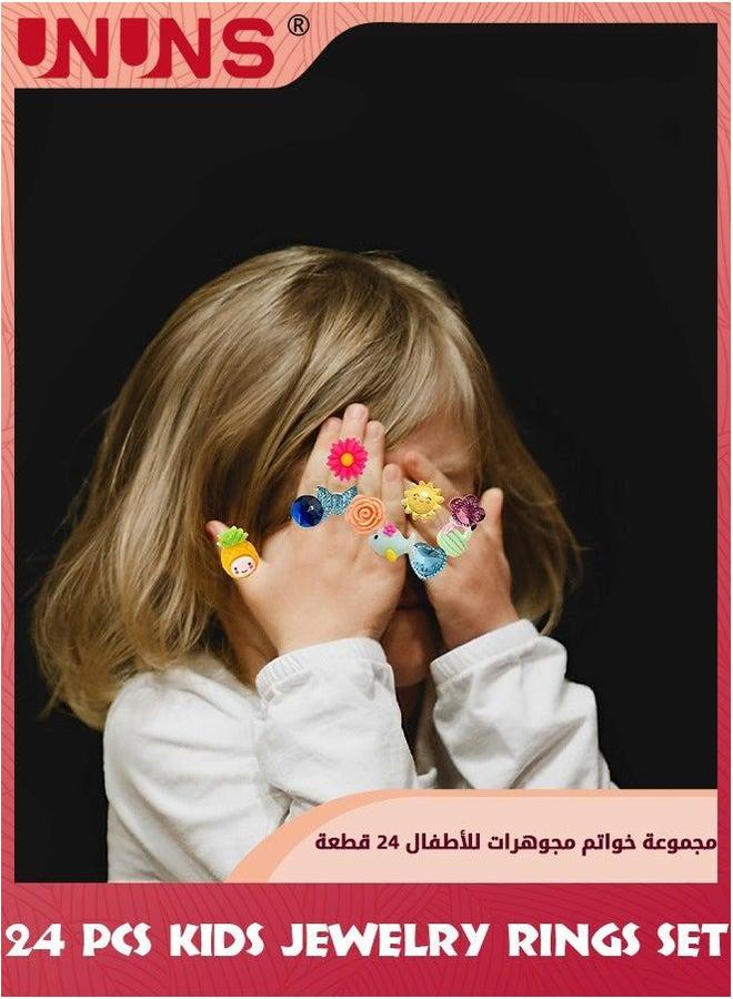 UNUNS 24 Pcs Little Girl Adjustable Rings,Jewelry Rings In Box,Kids Jewelry Set,Pretend Play Dress Up Rings,Random Shape Color,Birthday Gift,Goodie Bags Stuffers,Pinata Fillers  - Image 5