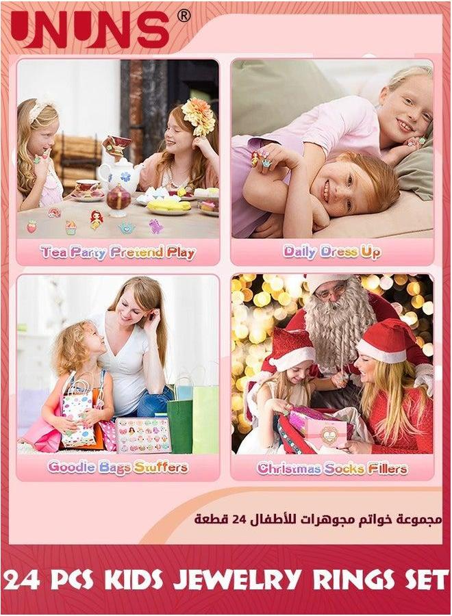 UNUNS 24 Pcs Little Girl Adjustable Rings,Jewelry Rings In Box,Kids Jewelry Set,Pretend Play Dress Up Rings,Random Shape Color,Birthday Gift,Goodie Bags Stuffers,Pinata Fillers  - Image 4